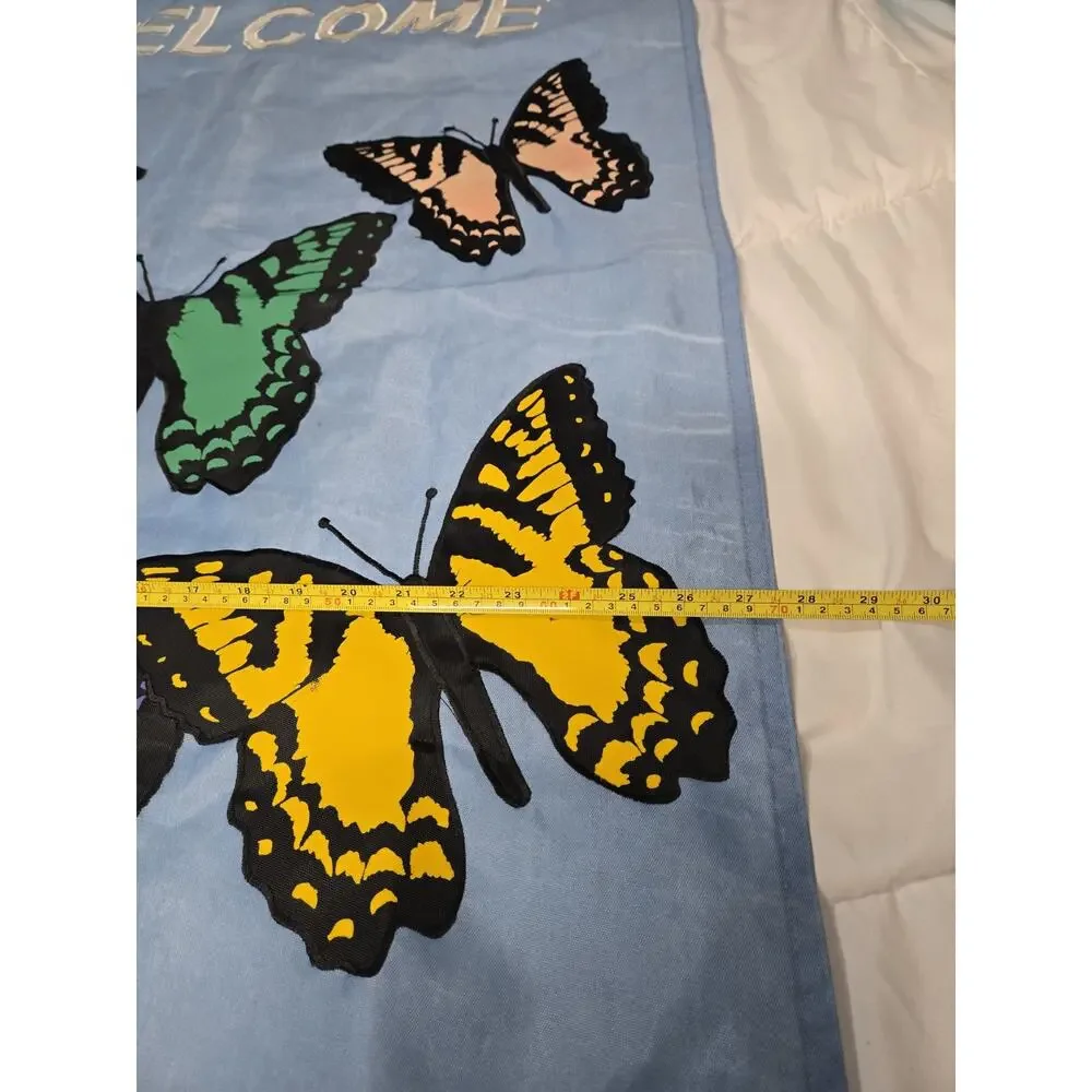 Cottage Garden Butterfly Blue Monarch Vtg XL Greeting Banner Welcome Spring...